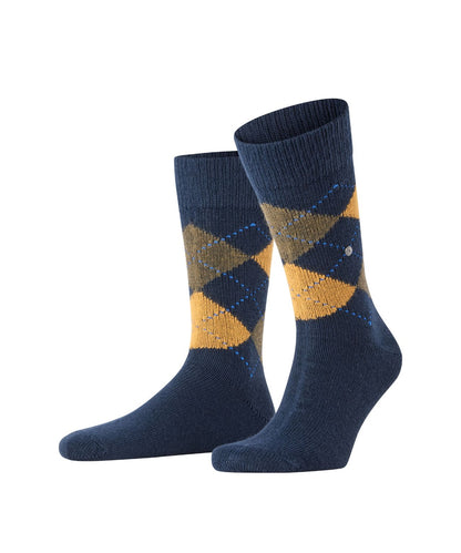 Preston Heren Sokken | Dark Navy Brown Dark Yellow Diamond Check