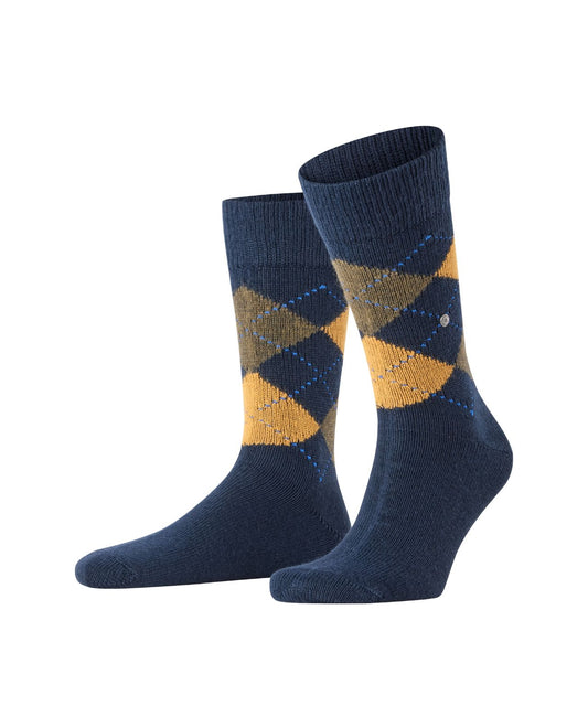 Preston Heren Sokken | Dark Navy Brown Dark Yellow Diamond Check
