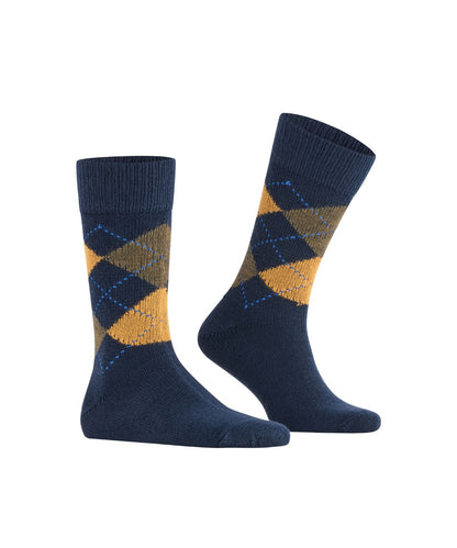 Preston Heren Sokken | Dark Navy Brown Dark Yellow Diamond Check