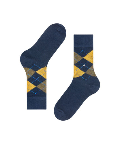Preston Heren Sokken | Dark Navy Brown Dark Yellow Diamond Check