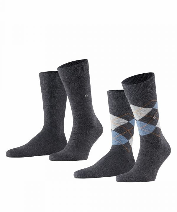 Everyday Argyle Mix 2-Pack Heren Sokken | Dark Grey/Light Blue diamond check