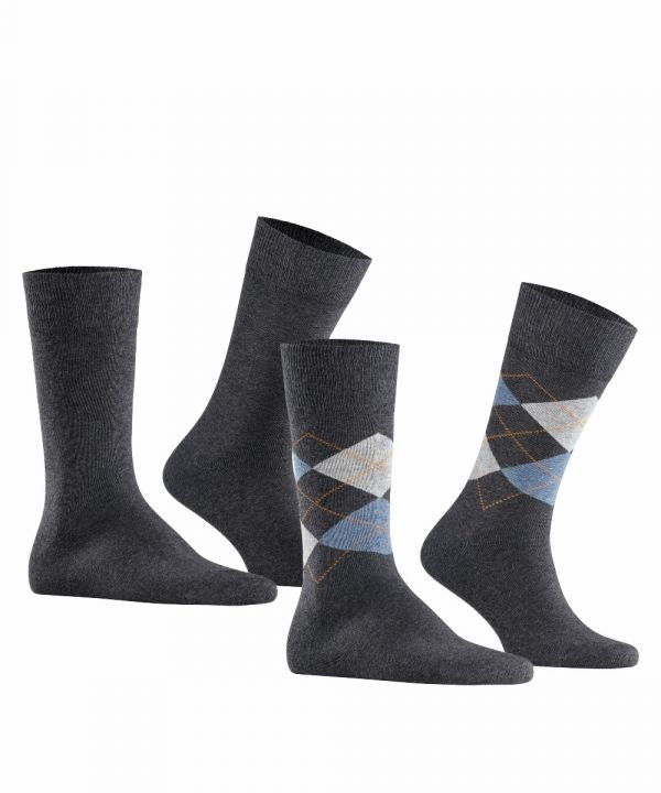 Everyday Argyle Mix 2-Pack Heren Sokken | Dark Grey/Light Blue diamond check