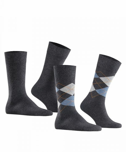 Everyday Argyle Mix 2-Pack Heren Sokken | Dark Grey/Light Blue diamond check