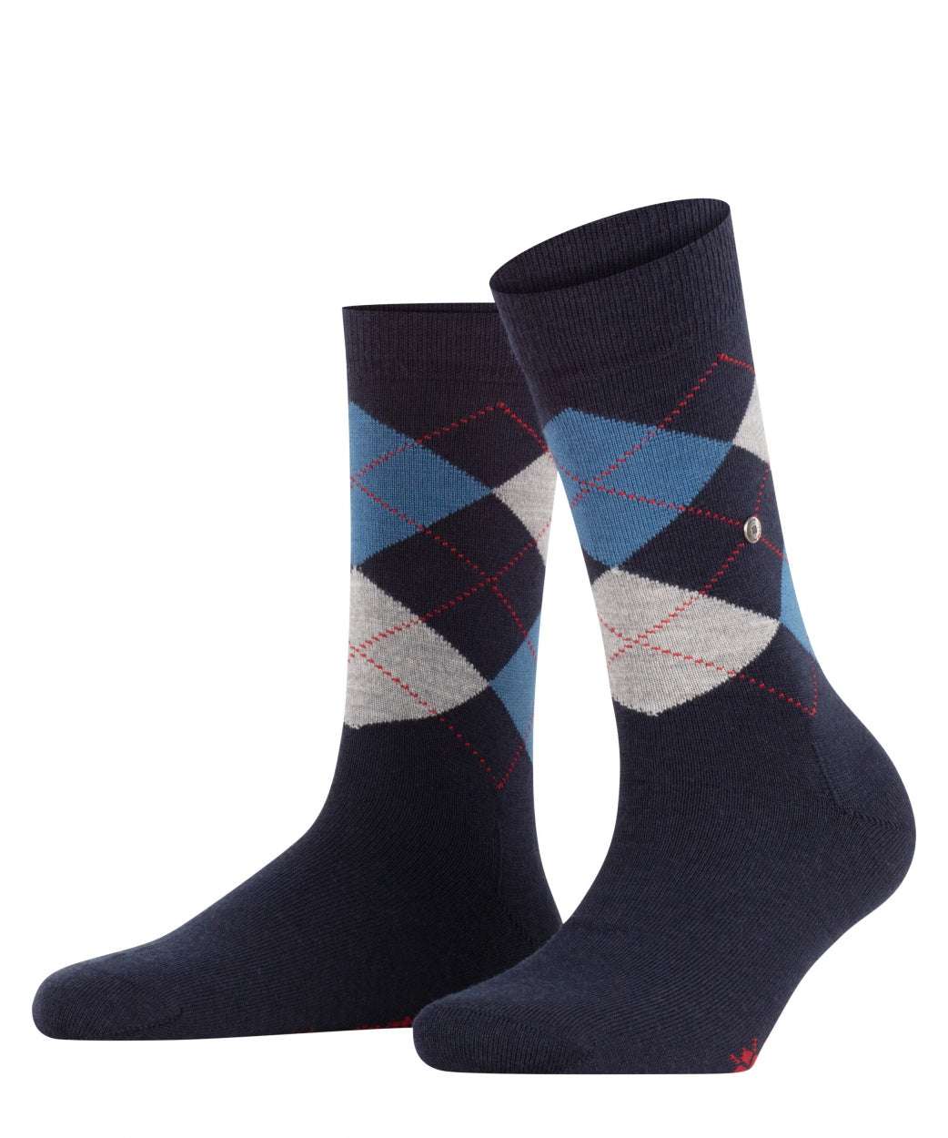 Marylebone Dames Sokken | Navy/Light Grey diamond check