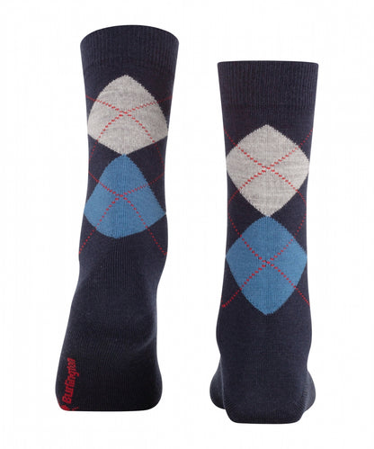 Marylebone Dames Sokken | Navy/Light Grey diamond check