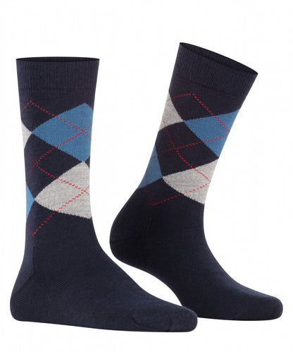 Marylebone Dames Sokken | Navy/Light Grey diamond check