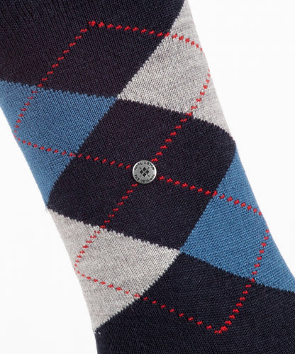 Marylebone Dames Sokken | Navy/Light Grey diamond check