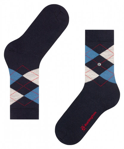 Marylebone Dames Sokken | Navy/Light Grey diamond check