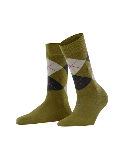 Marylebone Dames Sokken | Olive/Dar Green diamond check