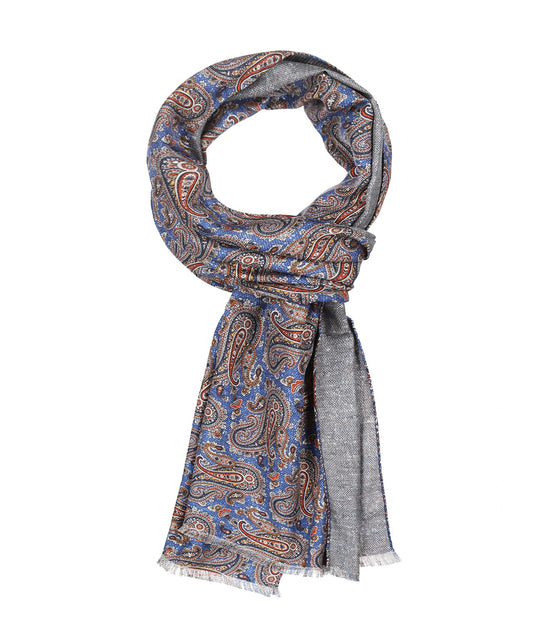 Sjaal Zijde dubbel | Helder Blauw Print