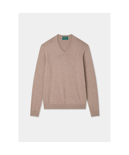 Pullover aus Baumwolle/Kaschmir mit V-Ausschnitt | Braun