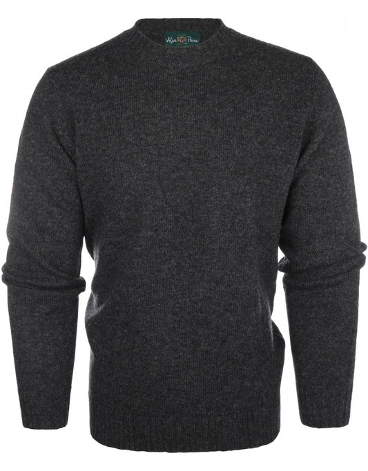 Alan Paine Shetland Crew Neck Pullover | Charcoal Grey