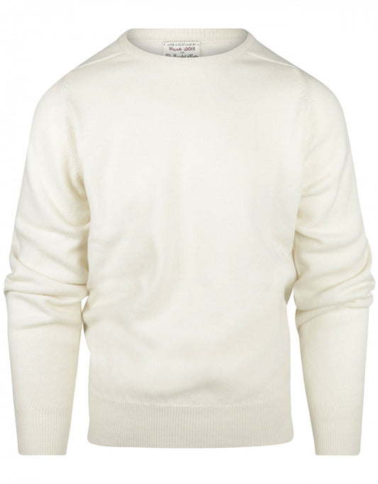 William Lockie Round Neck Lambswool Pullover | Ecru