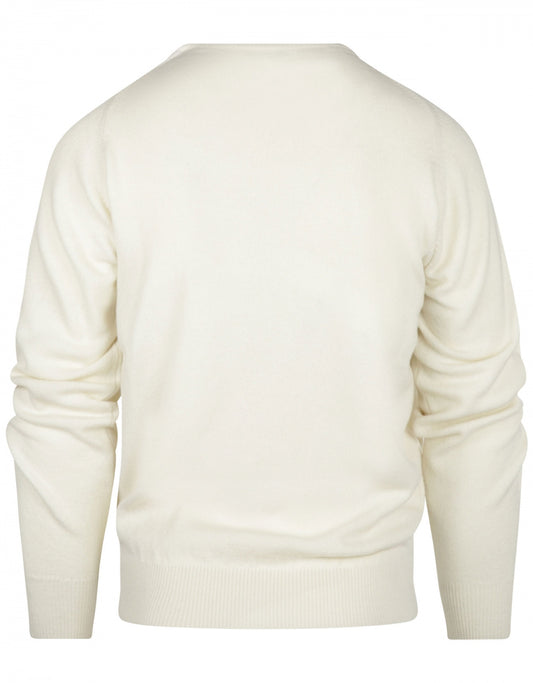 William Lockie Round Neck Lambswool Pullover | Ecru