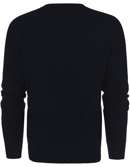 William Lockie V-Ausschnitt-Pullover aus Lammwolle | Marineblau
