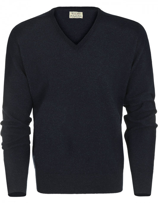William Lockie V-neck Lambswool Pullover | Oxford Blue