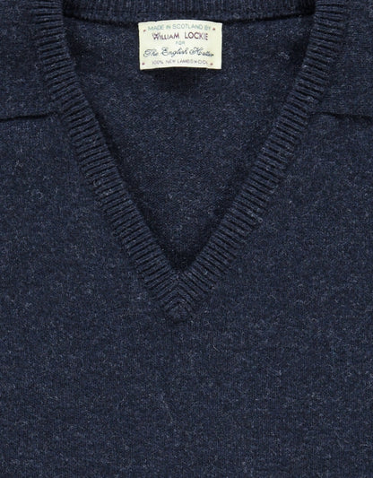 Pullover aus Lammwolle, holländische Passform, V-Ausschnitt | Oxfordblau