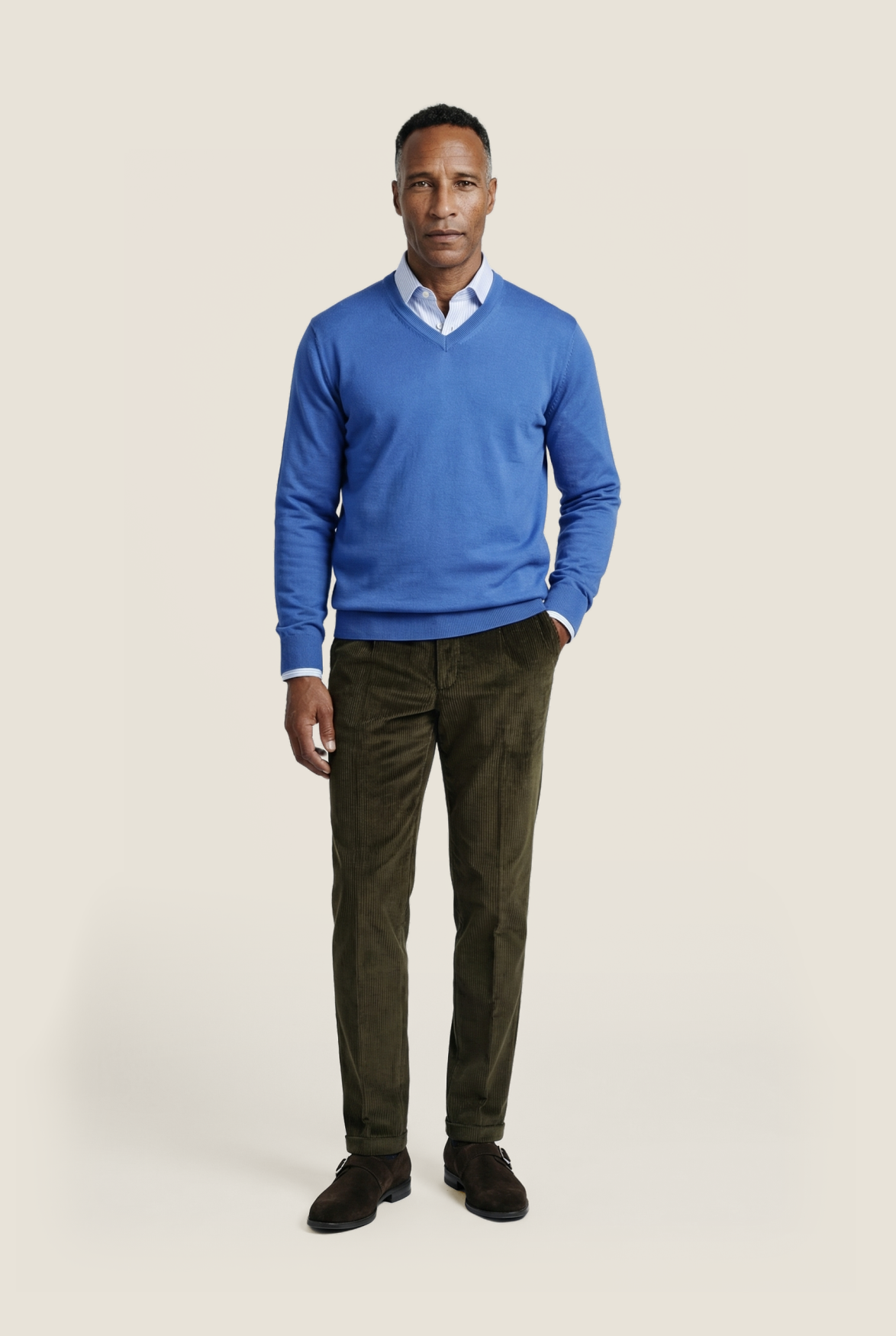 Merino wool v-neck sweater | Blue