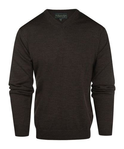 Merinowollpullover mit V-Ausschnitt | Dunkelbraun