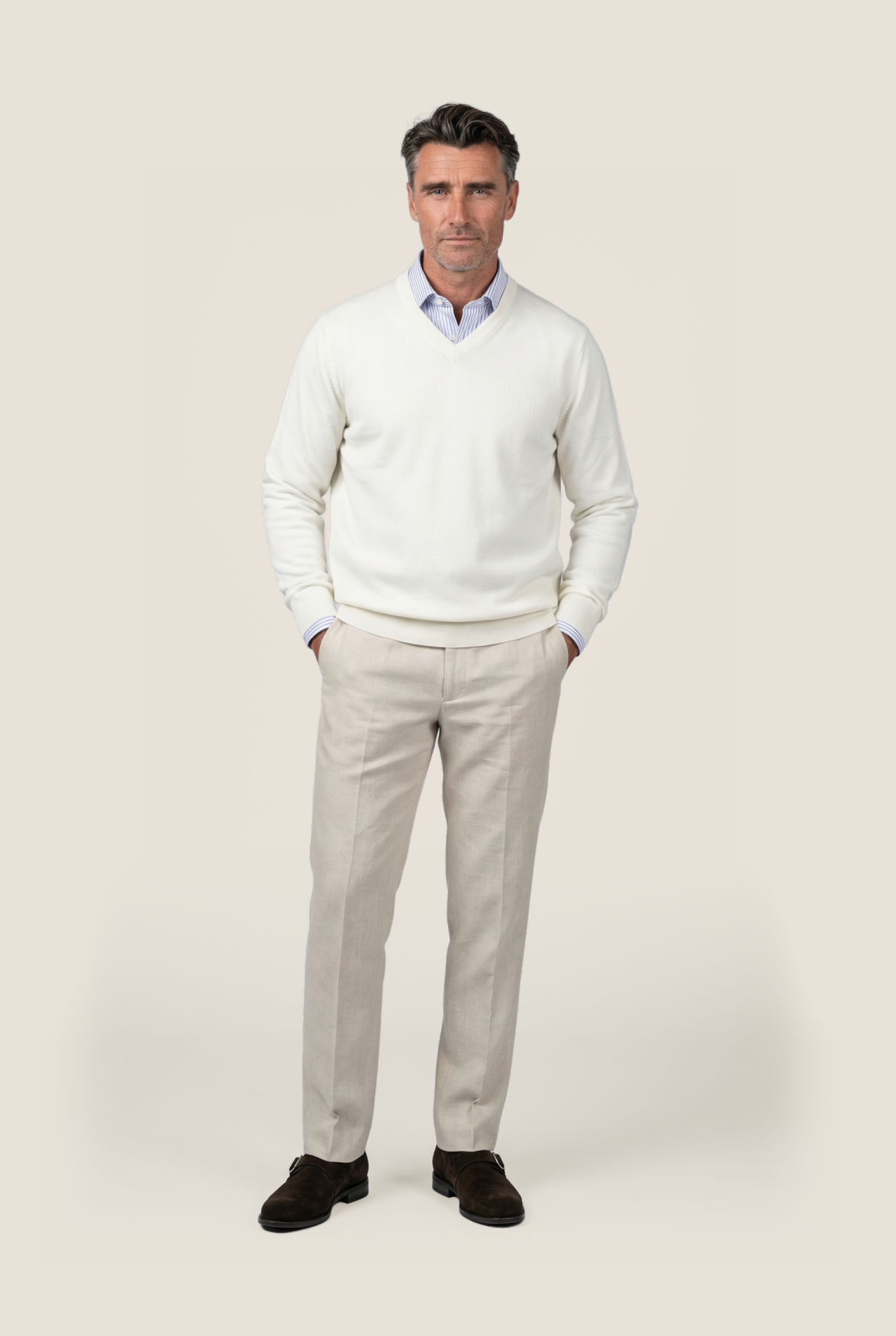 Merino V-Hals Pullover | Wit