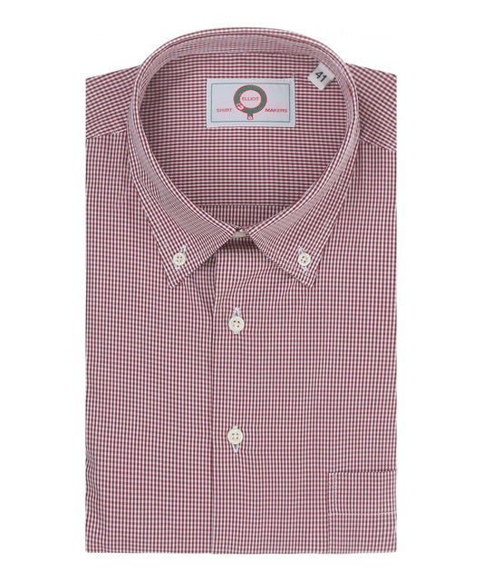 Shirt Button Down | Donker Rood Ruit Fijn