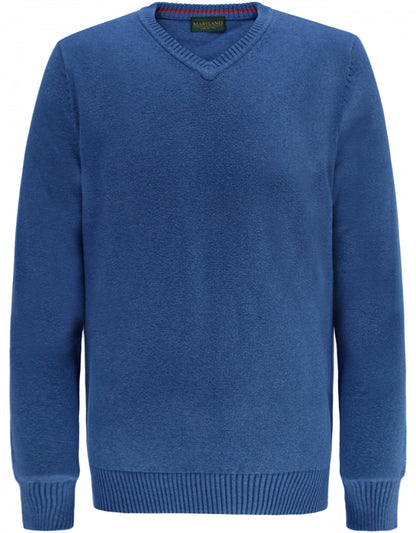 Klassischer Baumwollpullover mit V-Ausschnitt | Blau