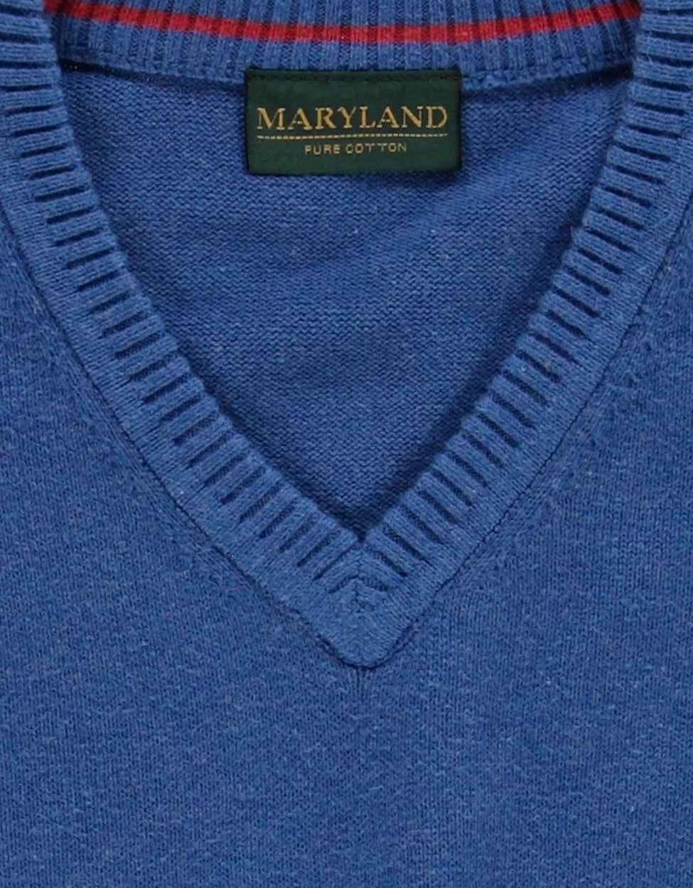 Klassischer Baumwollpullover mit V-Ausschnitt | Blau