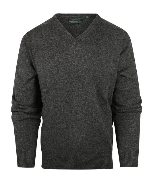 Klassischer Lammwollpullover mit V-Ausschnitt | Anthrazitgrau