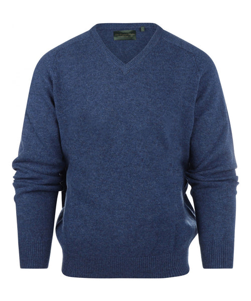 Klassischer Lammwollpullover mit V-Ausschnitt | Blau