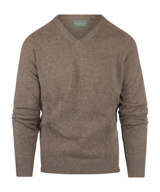 Klassischer Lammwollpullover mit V-Ausschnitt | Braun