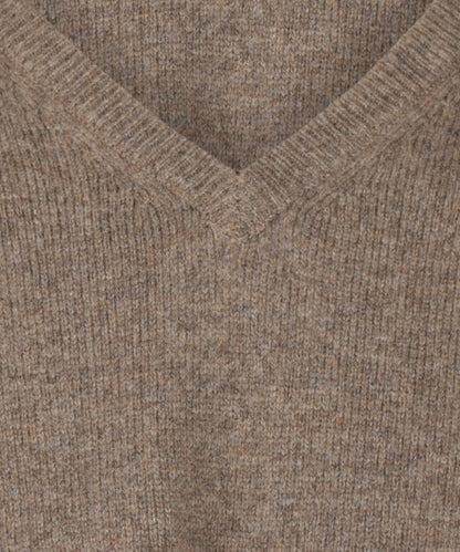Klassischer Lammwollpullover mit V-Ausschnitt | Braun