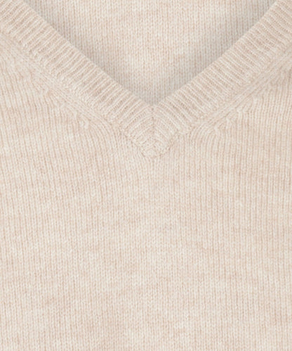 Lamswol V-Hals Pullover | Licht Beige