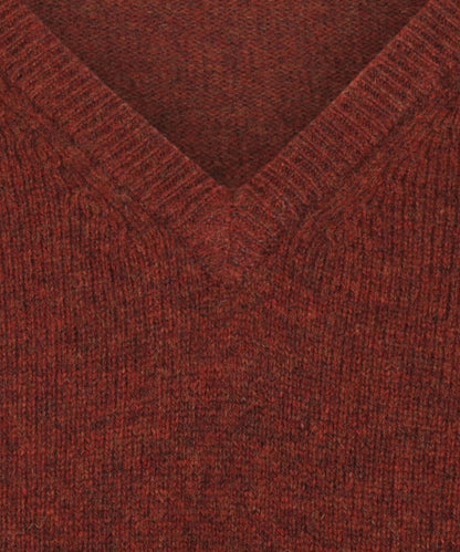 Lamswol V-Hals Pullover | Donker Rood Melange