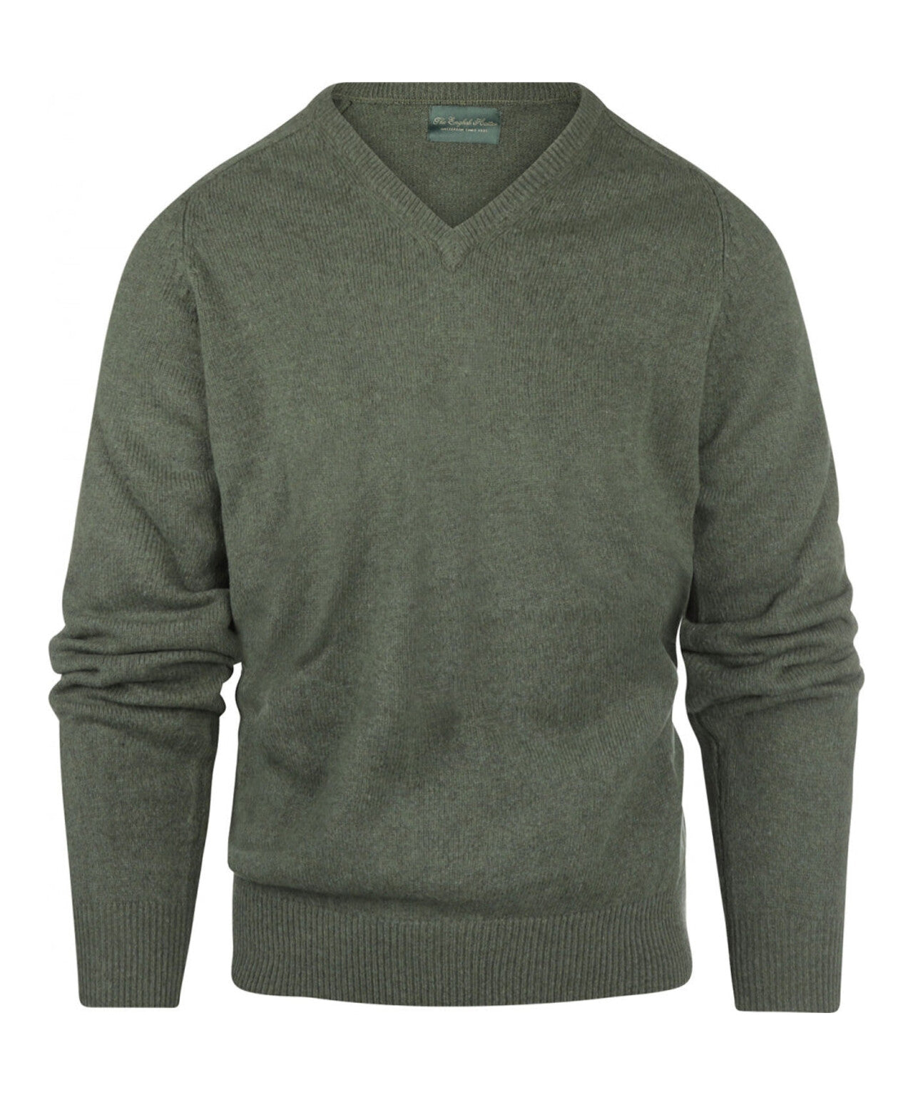 Klassischer Lammwollpullover mit V-Ausschnitt | Grün