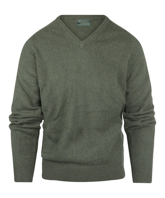 Klassischer Lammwollpullover mit V-Ausschnitt | Grün