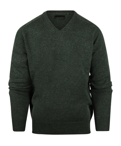 Klassischer Lammwollpullover mit V-Ausschnitt | Grün