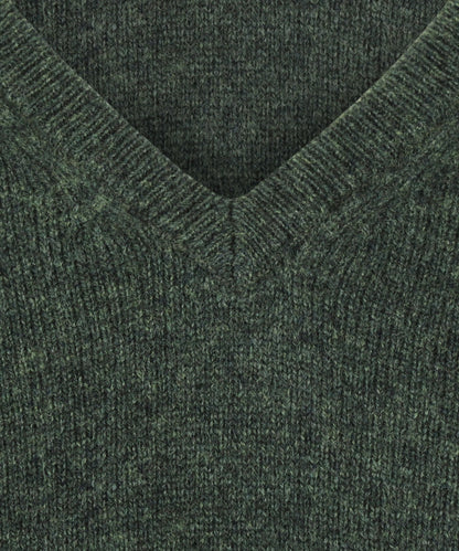 Klassischer Lammwollpullover mit V-Ausschnitt | Grün