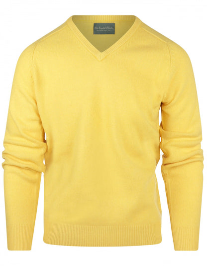 Klassischer Lammwollpullover mit V-Ausschnitt | Gelb