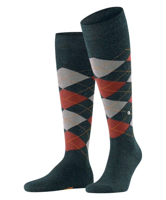 Edinburgh Melange Heren Kniekousen | Teal/Beige/Rust diamond check
