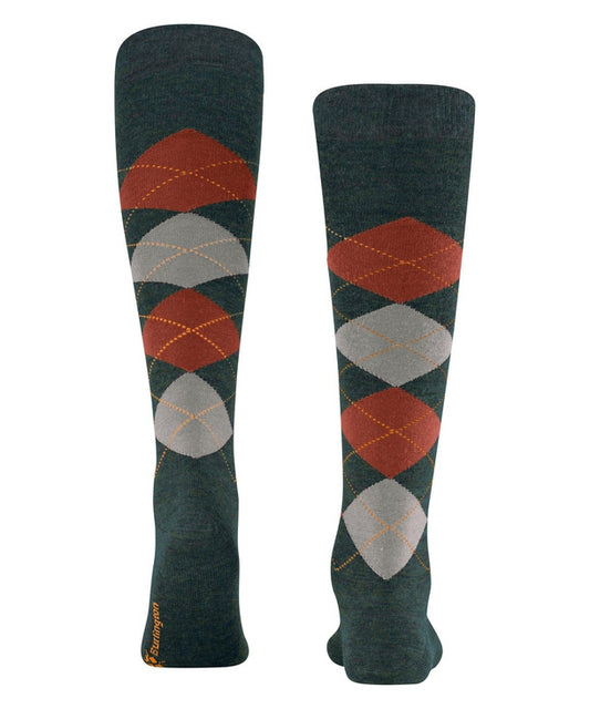 Edinburgh Melange Heren Kniekousen | Teal/Beige/Rust diamond check