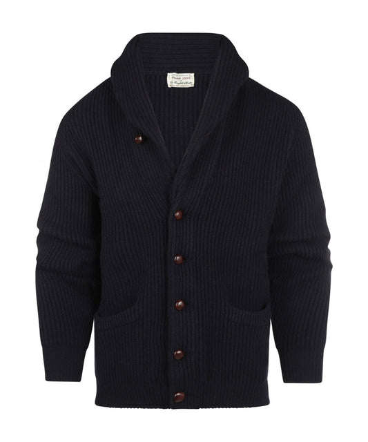 William Lockie Cardigan mit Knopfleiste und Schalkragen | Marineblau