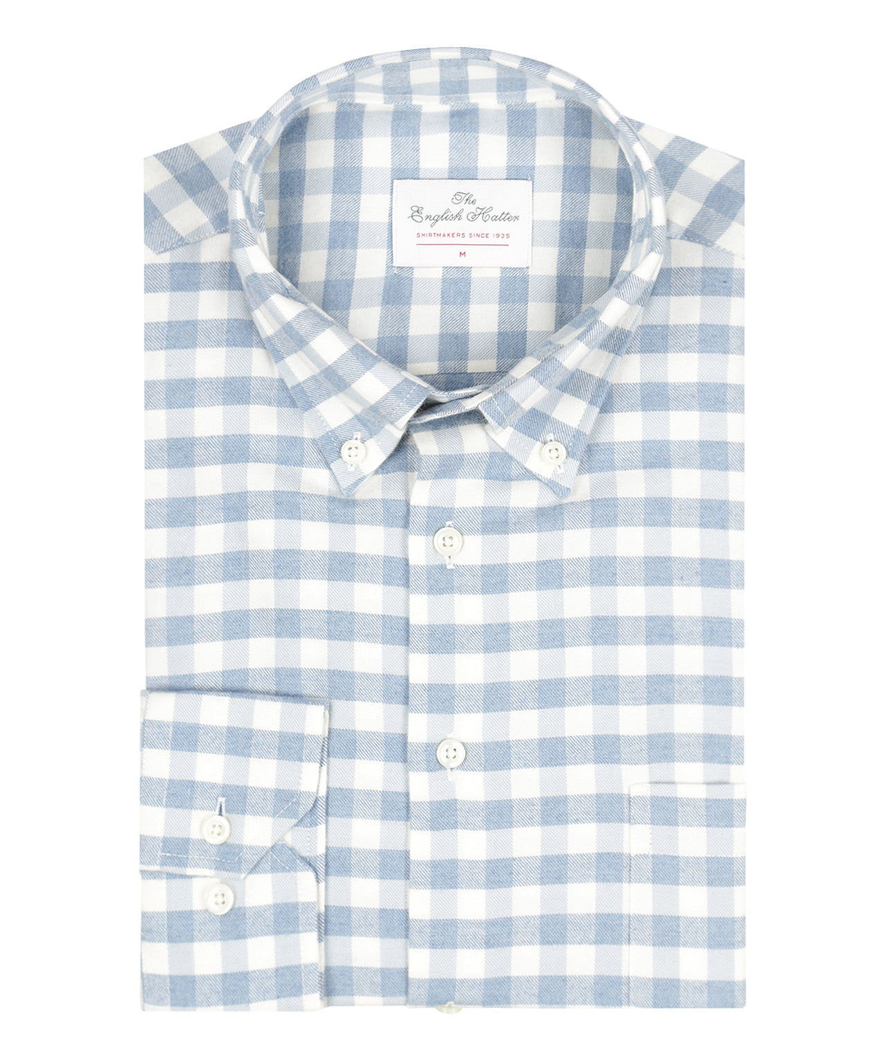 Brushed Cotton Shirt Button Down | Wit Lichtblauw Ruit