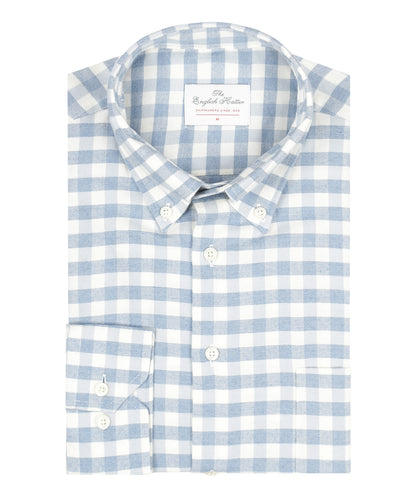 Brushed Cotton Shirt Button Down | Wit Lichtblauw Ruit
