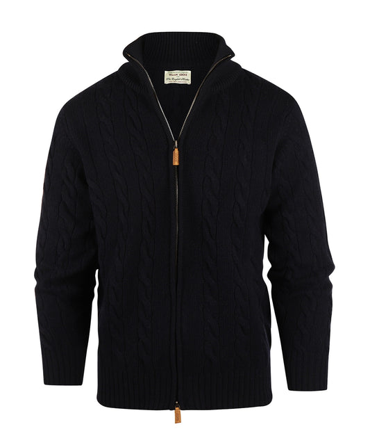 William Lockie Zopfmuster-Strickjacke mit Reißverschluss | Marineblau