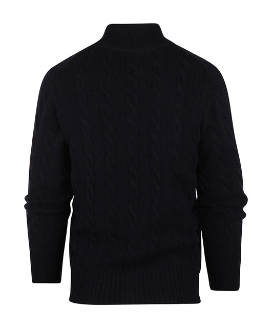 William Lockie Zopfmuster-Strickjacke mit Reißverschluss | Marineblau