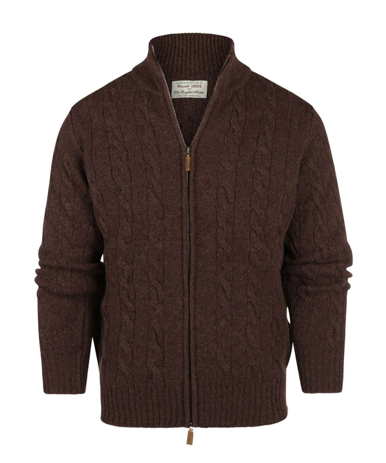 William Lockie Zopfmuster-Strickjacke mit Reißverschluss | Braun