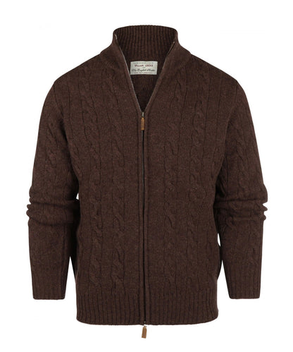 William Lockie Zopfmuster-Strickjacke mit Reißverschluss | Braun