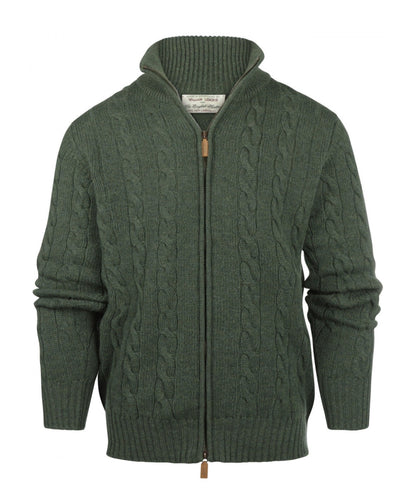 William Lockie Cable Cardigan with Zipper | Rosemary