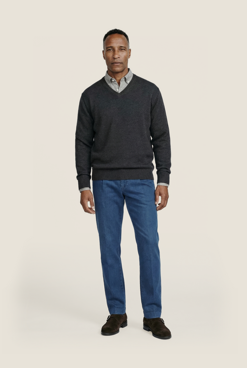 Baumwollpullover mit V-Ausschnitt | Anthrazitgrau