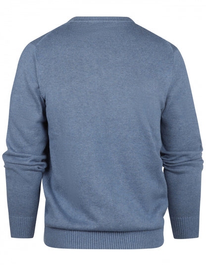 Katoenen V-Hals Pullover | Staal Blauw